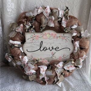 Spring Easter Mesh Bunny Wreath 21” W